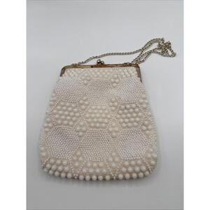 VINTAGE GOLDCO 1950’s White on White Beaded Purse Clutch Hong Kong READ